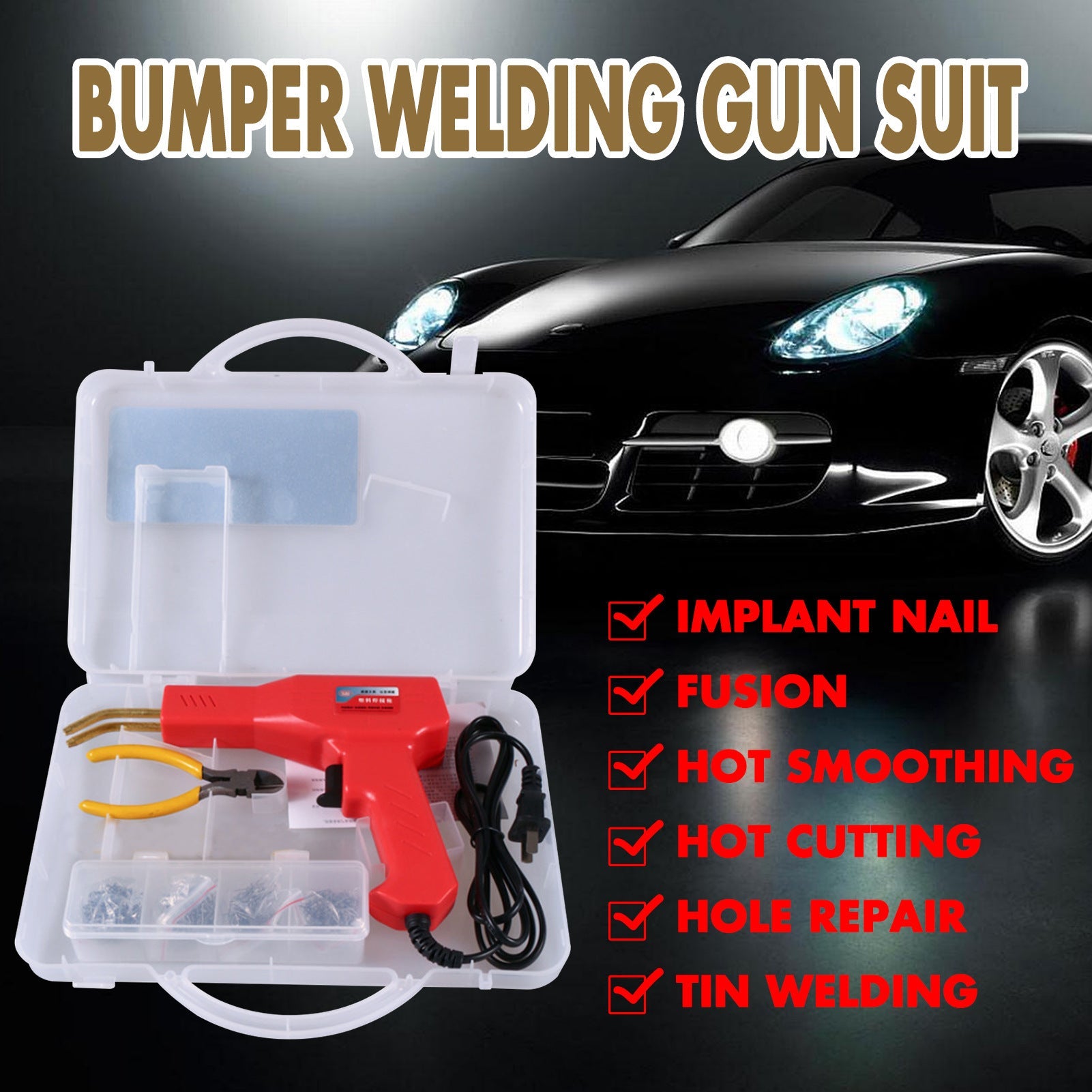 JMT-216138 Car Bumper Repair Plastic Welding Kit with 110V and 220V Options, Includes 100pcs 0.6mm Welding Wire