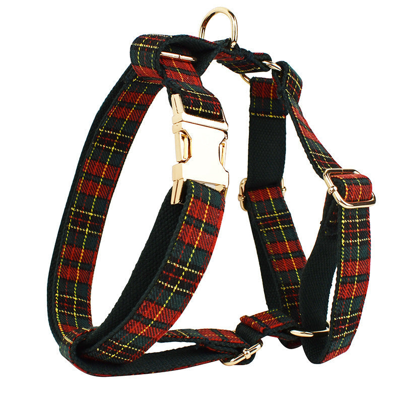 JMT-216458 Plaid Christmas Pet Collar and Leash Set with Bow and Vest – Four or Five Piece Options Available