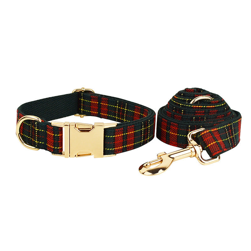 JMT-216458 Plaid Christmas Pet Collar and Leash Set with Bow and Vest – Four or Five Piece Options Available