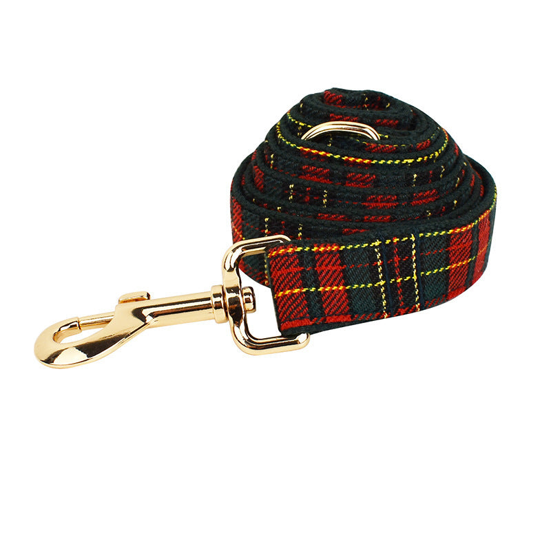 JMT-216458 Plaid Christmas Pet Collar and Leash Set with Bow and Vest – Four or Five Piece Options Available