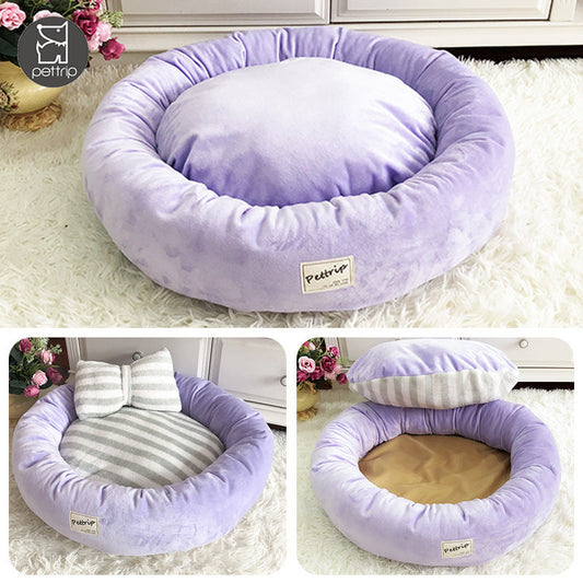 JMT-217418 Crystal Velvet Round Pet Kennel with Included Pillow - Available in Blue, Pink, and Purple, Sizes S, M, L