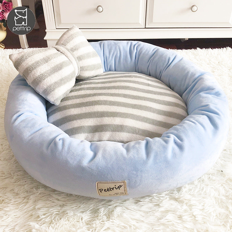 JMT-217418 Crystal Velvet Round Pet Kennel with Included Pillow - Available in Blue, Pink, and Purple, Sizes S, M, L