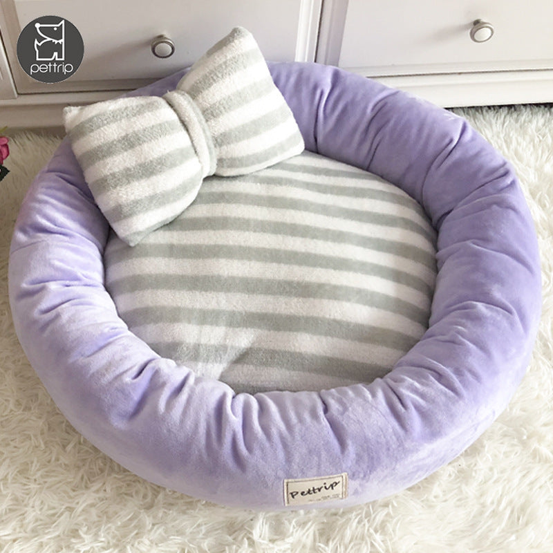 JMT-217418 Crystal Velvet Round Pet Kennel with Included Pillow - Available in Blue, Pink, and Purple, Sizes S, M, L