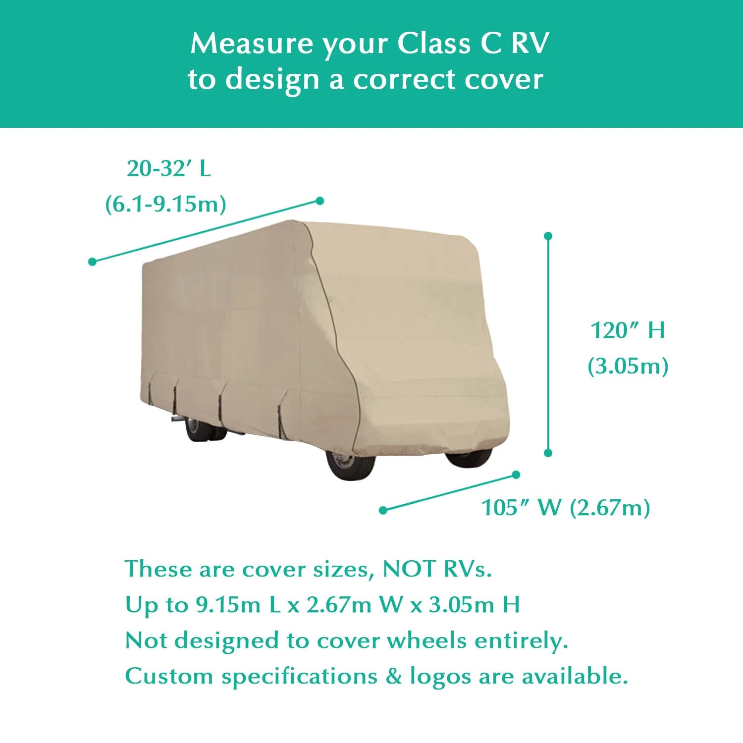 JMT-217738 Durable Waterproof Polypropylene RV Cover for Class C Motorhomes and Campers