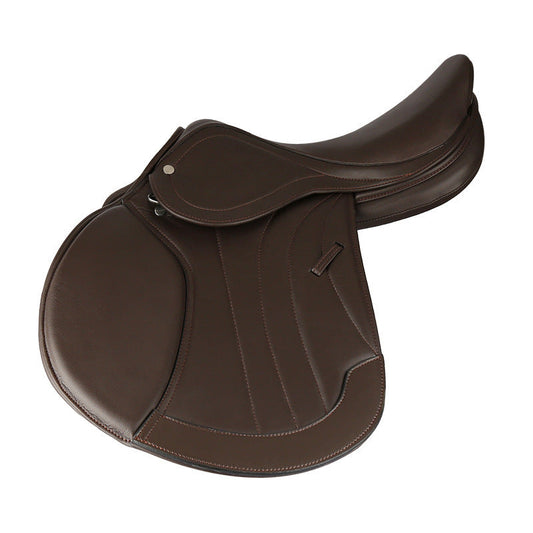 JMT-218506 Microfiber Double-Layer Teaching Saddle for Equestrian Sports, Available in Black and Light Brown, Sizes 17 and 17.5