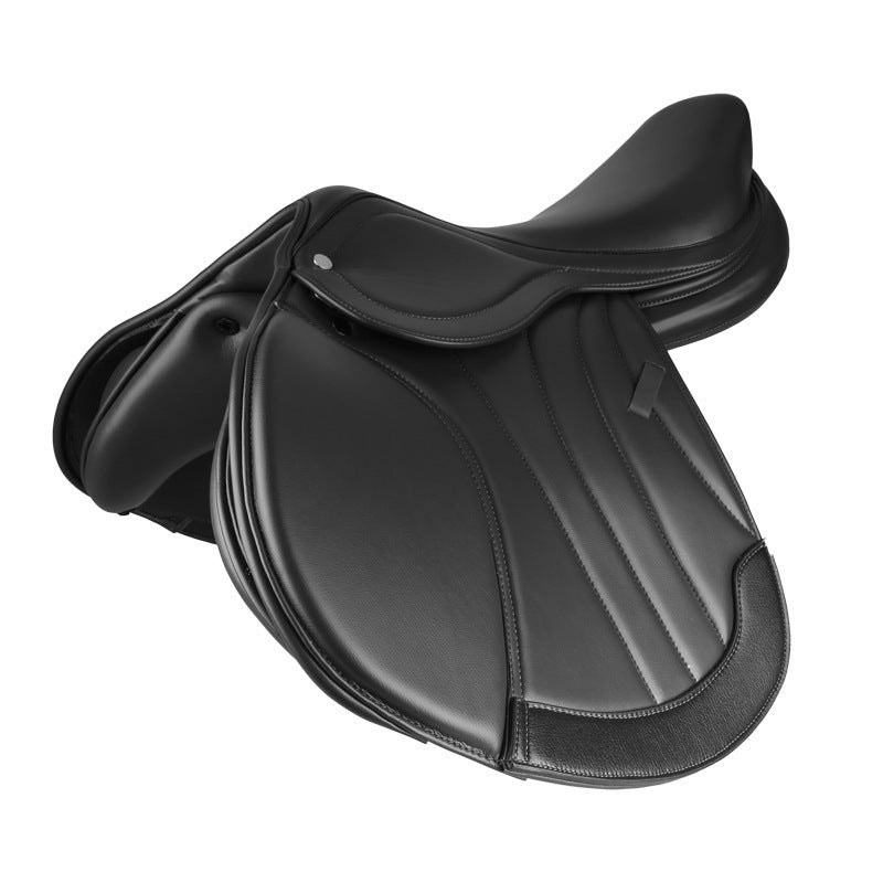 JMT-218506 Microfiber Double-Layer Teaching Saddle for Equestrian Sports, Available in Black and Light Brown, Sizes 17 and 17.5