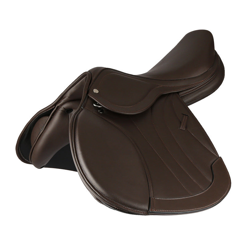 JMT-218506 Microfiber Double-Layer Teaching Saddle for Equestrian Sports, Available in Black and Light Brown, Sizes 17 and 17.5