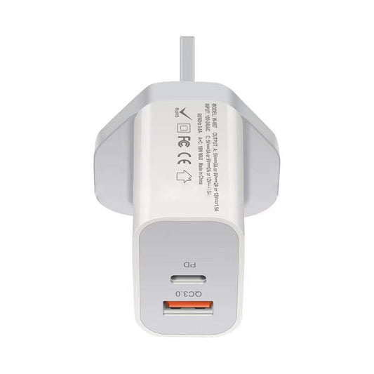 JMT-218954 Fast Charging Travel Charger - 18W PD & QC3.0 - 3600mA Output - White