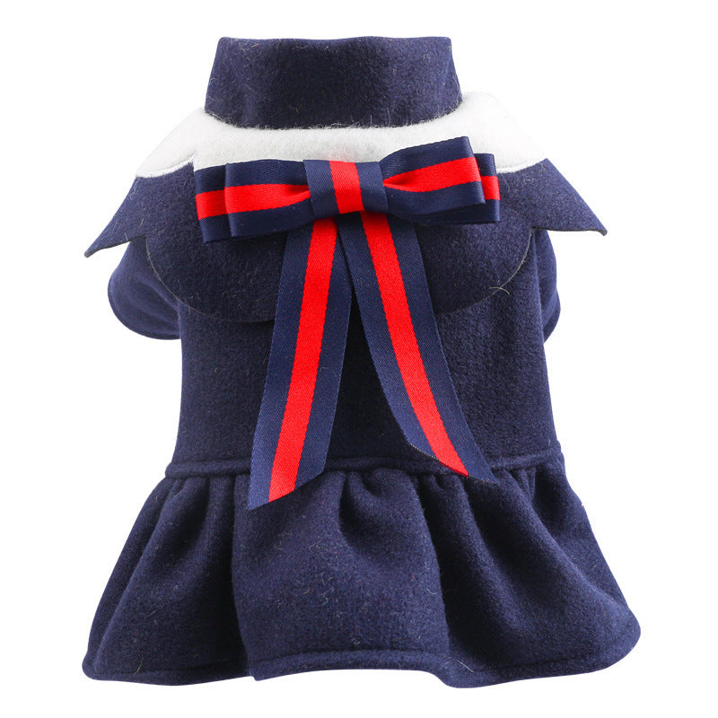 JMT-219082 British Style Woolen Costume for Pets - Autumn and Winter Skirt Outfit for Cats and Dogs