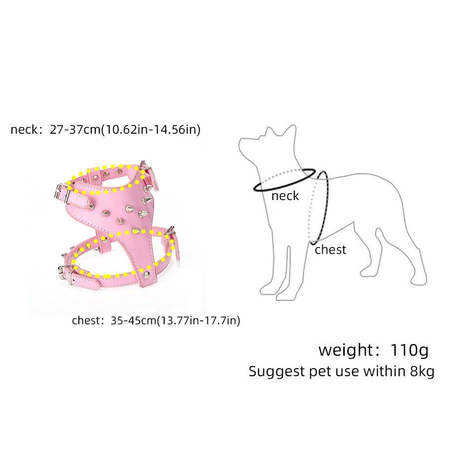 JMT-219594 Leather Spiked Studded Dog Harness Vest for Small Breeds - Black, Adjustable Neck & Chest Size