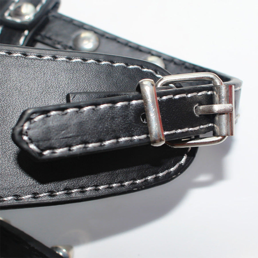 JMT-219594 Leather Spiked Studded Dog Harness Vest for Small Breeds - Black, Adjustable Neck & Chest Size