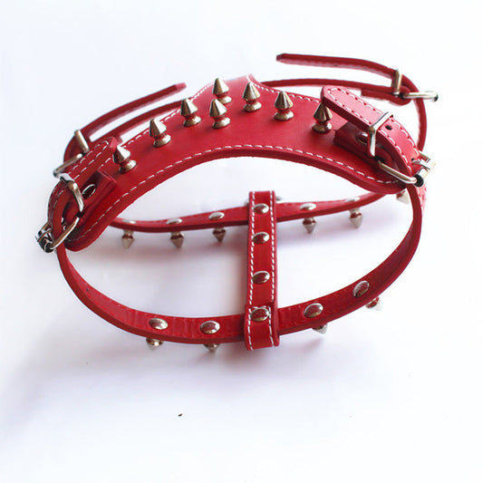 JMT-219594 Leather Spiked Studded Dog Harness Vest for Small Breeds - Black, Adjustable Neck & Chest Size