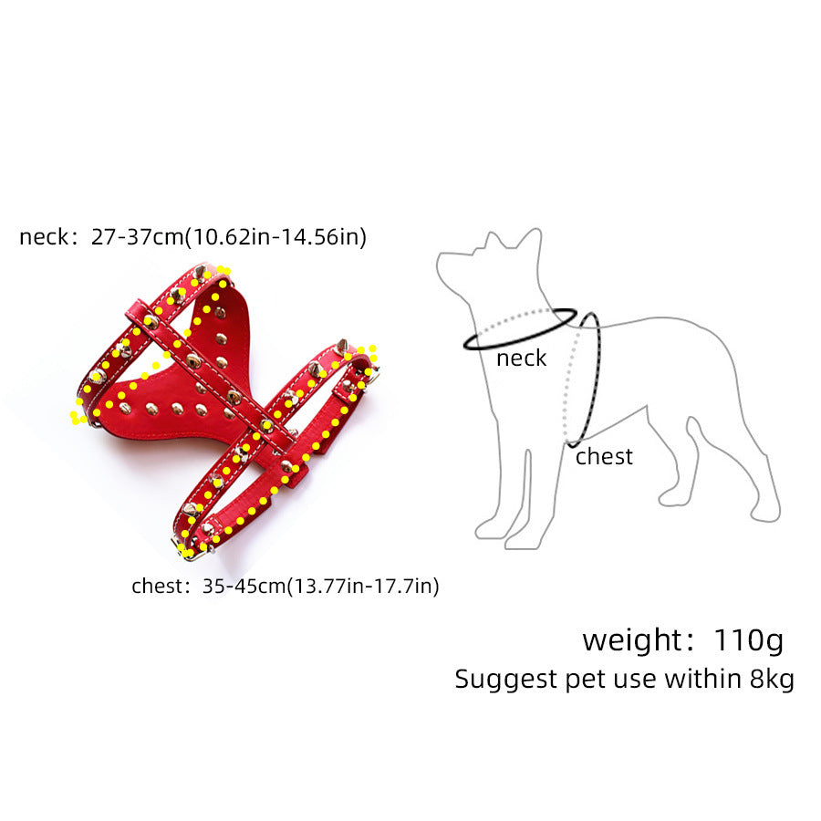 JMT-219594 Leather Spiked Studded Dog Harness Vest for Small Breeds - Black, Adjustable Neck & Chest Size