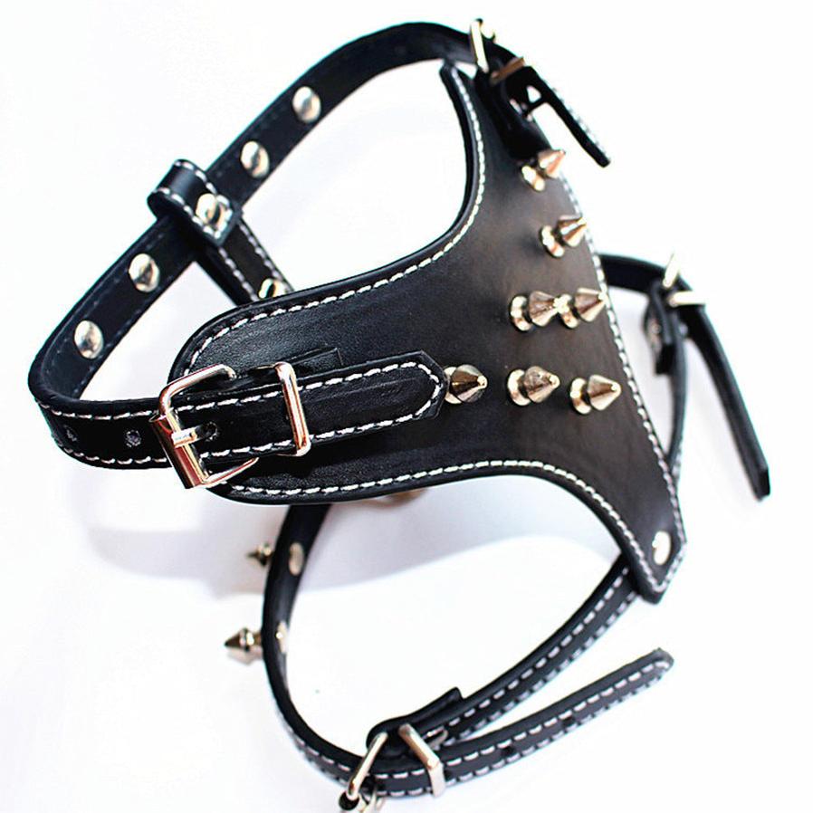 JMT-219594 Leather Spiked Studded Dog Harness Vest for Small Breeds - Black, Adjustable Neck & Chest Size