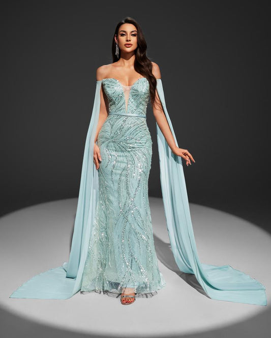 JMT-219658 Elegant Women's Green Evening Dress with Flattering Silhouette