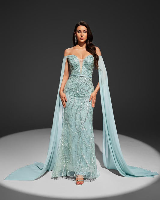 JMT-219658 Elegant Women's Green Evening Dress with Flattering Silhouette