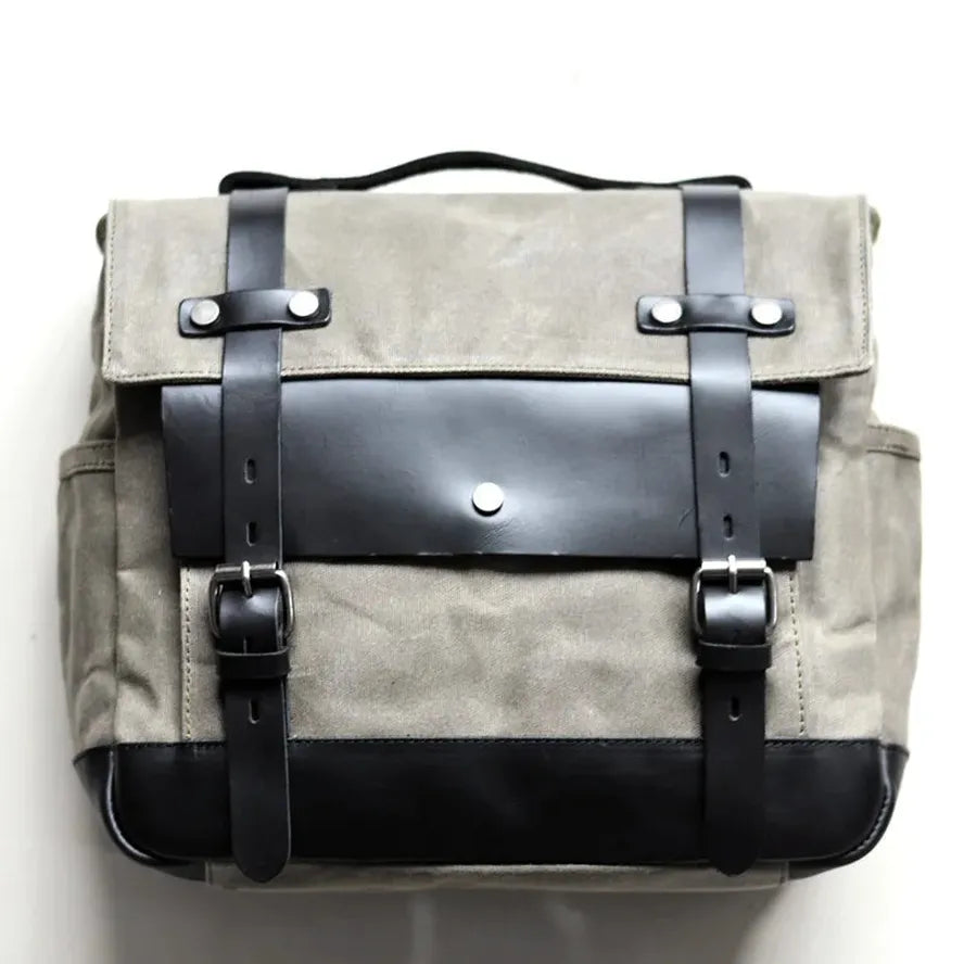 JMT-219786 Universal Motorcycle Saddle Bags - Vintage Canvas Tail Bag with Zippered Pockets, 10.75L Capacity