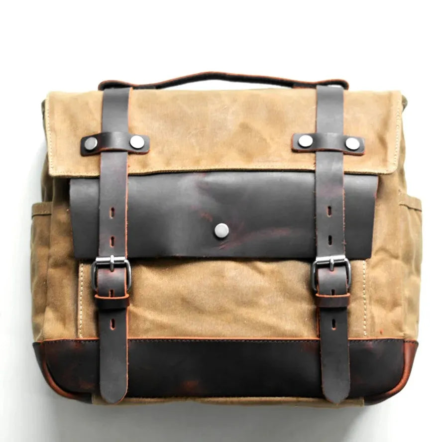 JMT-219786 Universal Motorcycle Saddle Bags - Vintage Canvas Tail Bag with Zippered Pockets, 10.75L Capacity