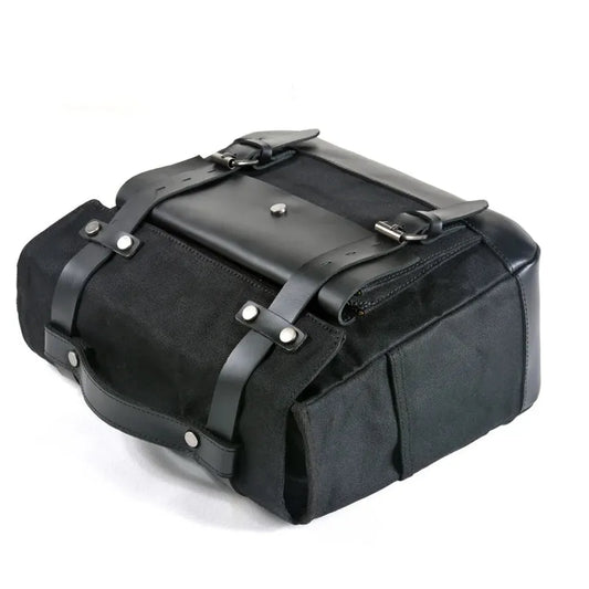 JMT-219786 Universal Motorcycle Saddle Bags - Vintage Canvas Tail Bag with Zippered Pockets, 10.75L Capacity