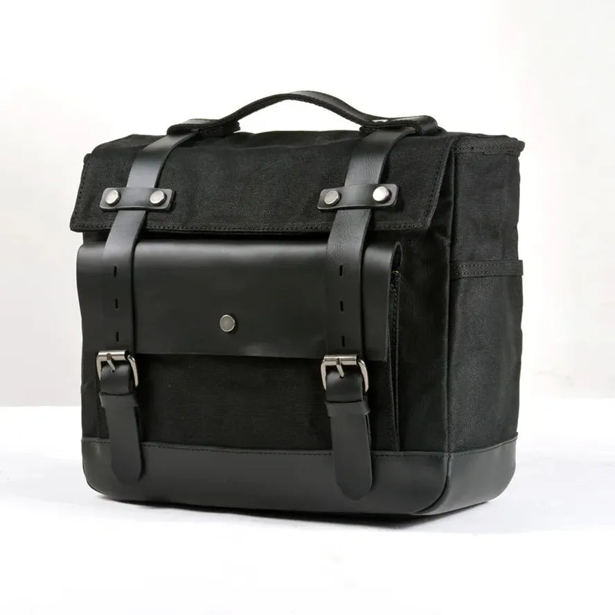 JMT-219786 Universal Motorcycle Saddle Bags - Vintage Canvas Tail Bag with Zippered Pockets, 10.75L Capacity