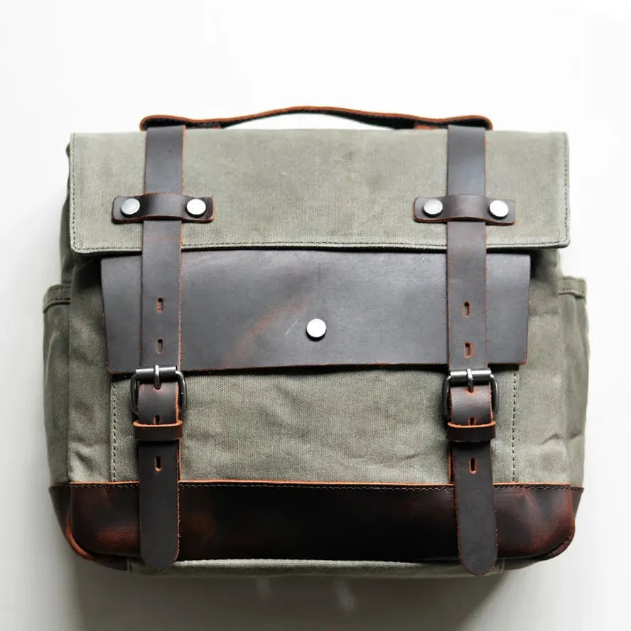 JMT-219786 Universal Motorcycle Saddle Bags - Vintage Canvas Tail Bag with Zippered Pockets, 10.75L Capacity