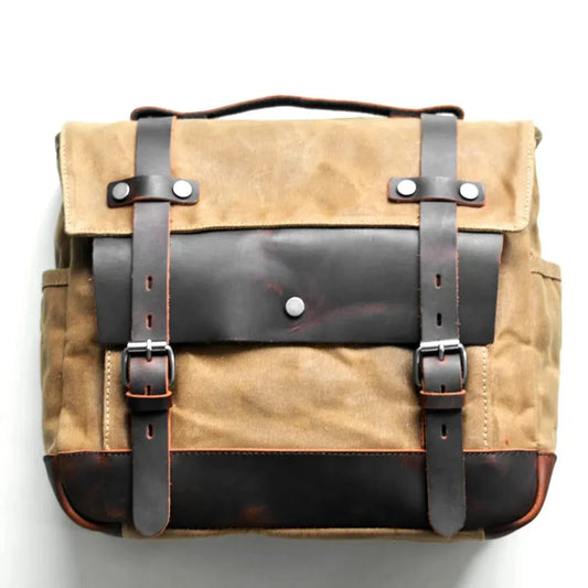 JMT-219786 Universal Motorcycle Saddle Bags - Vintage Canvas Tail Bag with Zippered Pockets, 10.75L Capacity