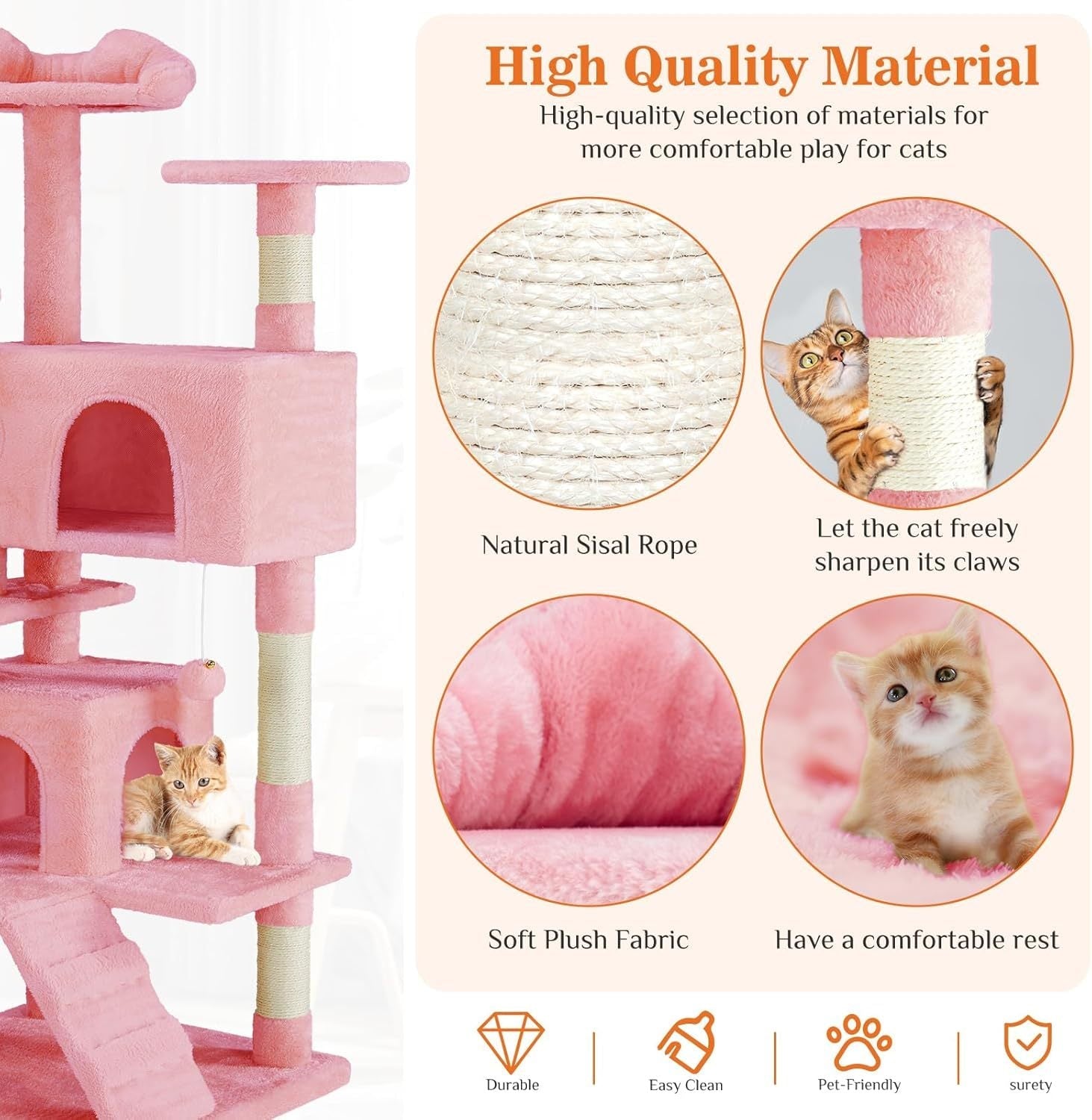 JMT-220426 Multi-Level Cat Tree with Sisal Posts, Plush Toys, and Cozy Rest Areas for Indoor Cats