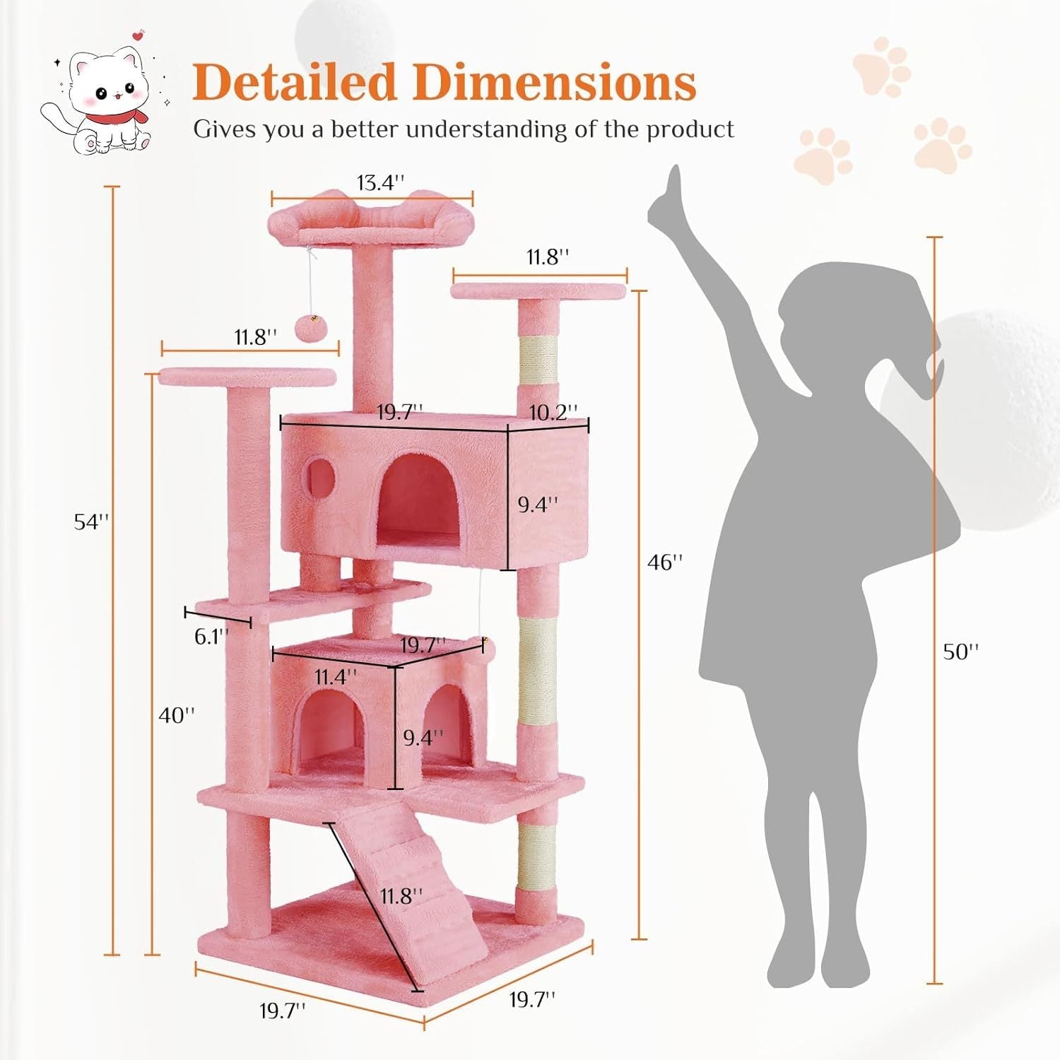 JMT-220426 Multi-Level Cat Tree with Sisal Posts, Plush Toys, and Cozy Rest Areas for Indoor Cats