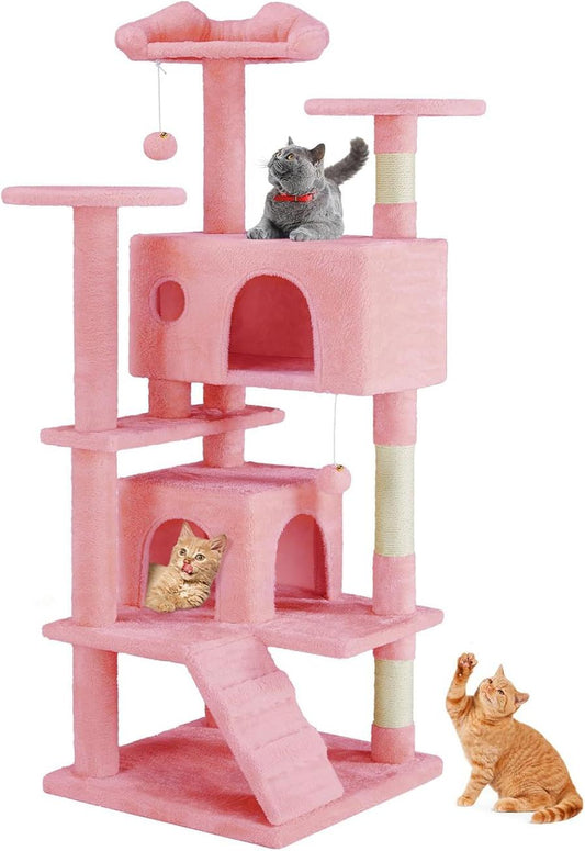 JMT-220426 Multi-Level Cat Tree with Sisal Posts, Plush Toys, and Cozy Rest Areas for Indoor Cats