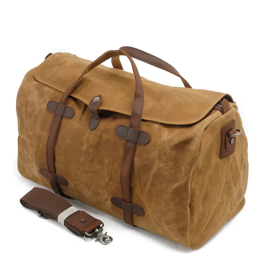 JMT-220810 Large Waterproof Canvas Travel Tote Duffle Bag - 54cm x 22cm x 30cm, Durable with Cowhide Accents