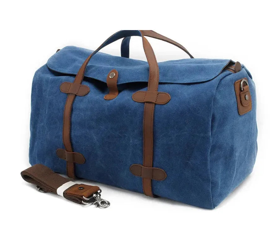 JMT-220810 Large Waterproof Canvas Travel Tote Duffle Bag - 54cm x 22cm x 30cm, Durable with Cowhide Accents