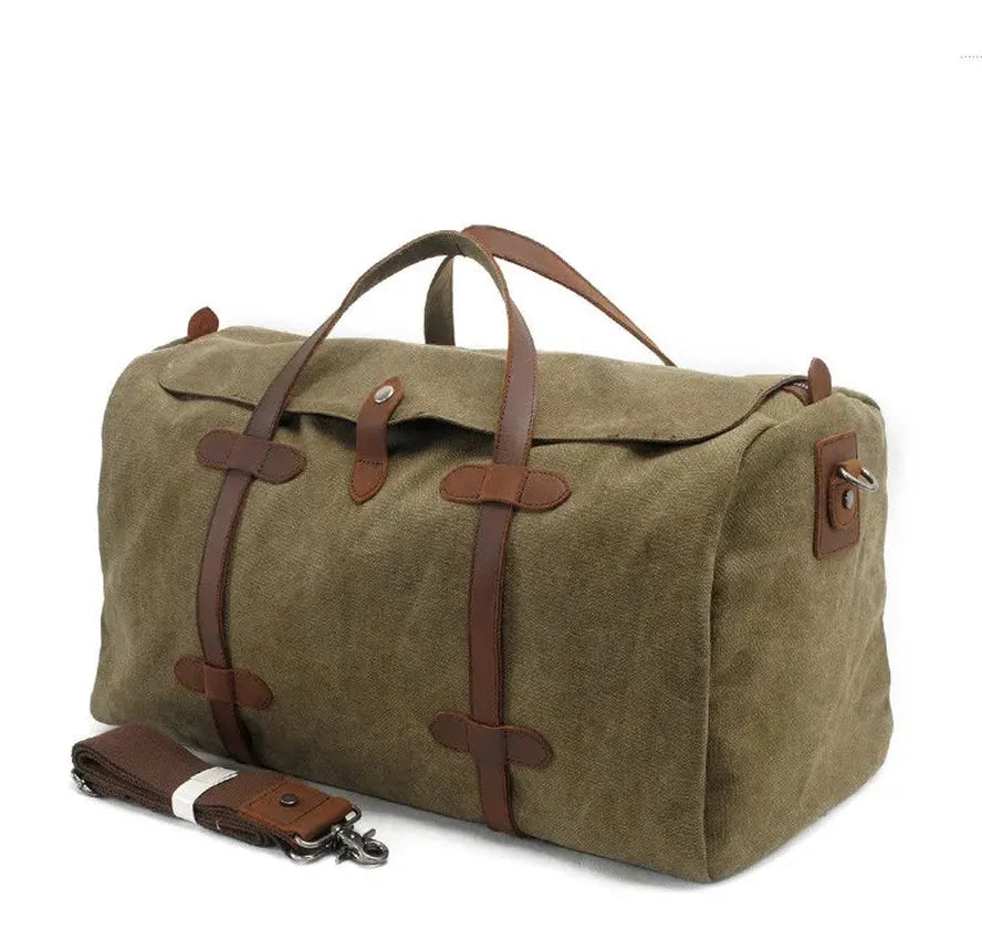 JMT-220810 Large Waterproof Canvas Travel Tote Duffle Bag - 54cm x 22cm x 30cm, Durable with Cowhide Accents