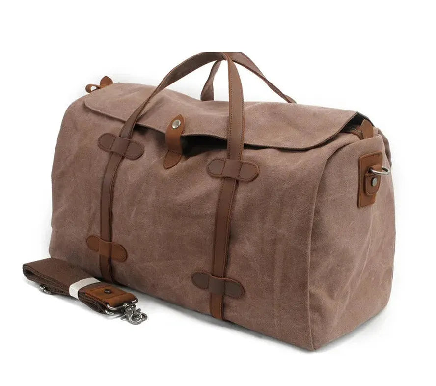 JMT-220810 Large Waterproof Canvas Travel Tote Duffle Bag - 54cm x 22cm x 30cm, Durable with Cowhide Accents