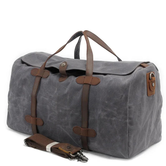 JMT-220810 Large Waterproof Canvas Travel Tote Duffle Bag - 54cm x 22cm x 30cm, Durable with Cowhide Accents