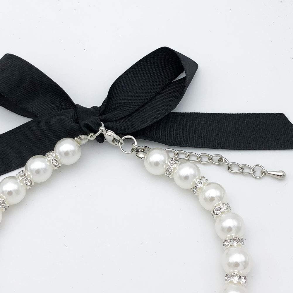 JMT-221066 Elegant Pearl and Rhinestone Dog Necklace – Adjustable Bling Accessory for Small Dogs and Cats