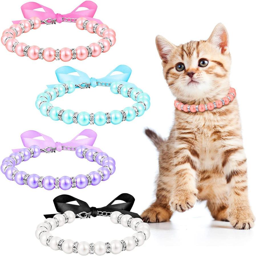 JMT-221066 Elegant Pearl and Rhinestone Dog Necklace – Adjustable Bling Accessory for Small Dogs and Cats