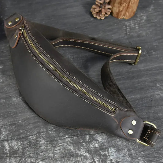 JMT-221450 Retro Genuine Leather Multifunctional Waist Bag for Men - Waterproof Chest Pack in Various Colours