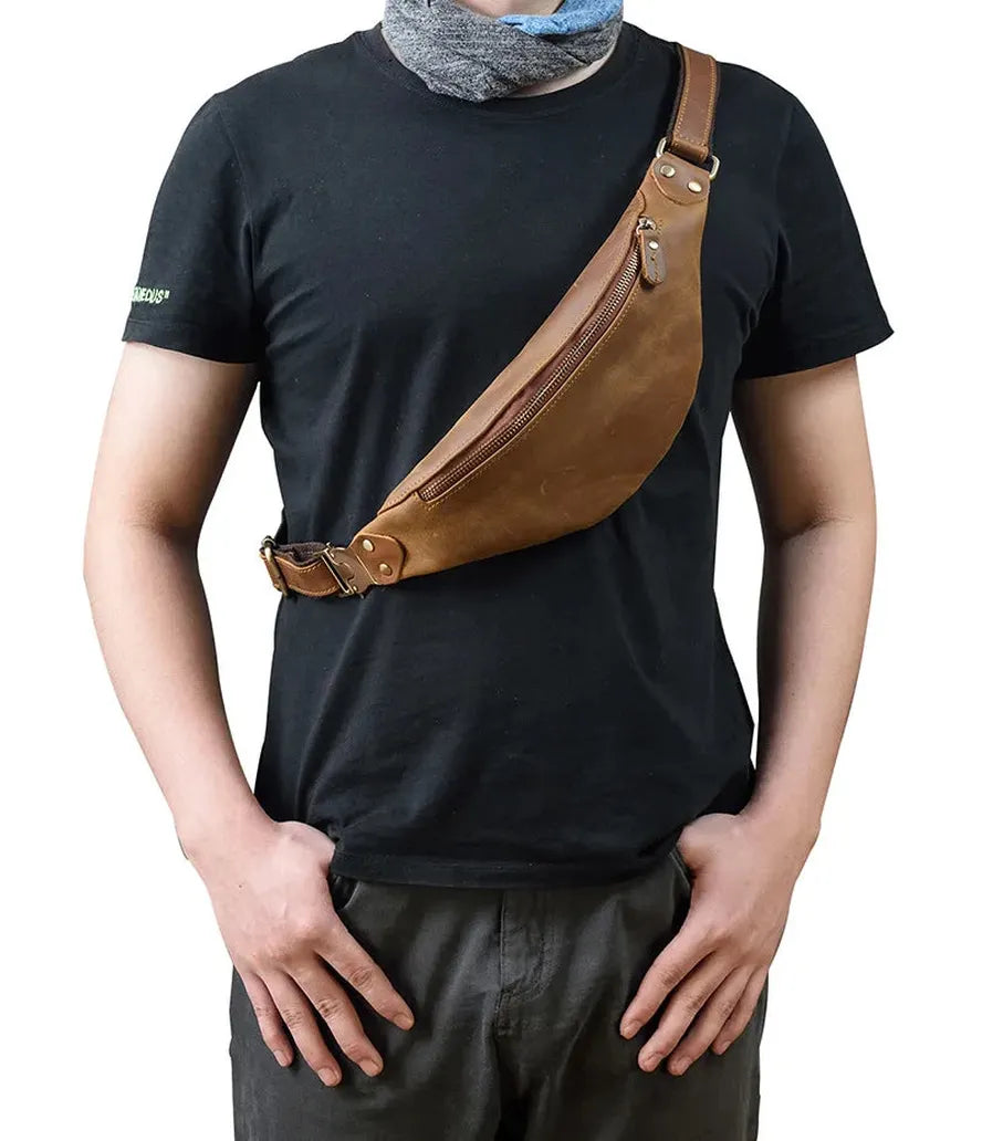 JMT-221450 Retro Genuine Leather Multifunctional Waist Bag for Men - Waterproof Chest Pack in Various Colours