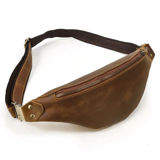 JMT-221450 Retro Genuine Leather Multifunctional Waist Bag for Men - Waterproof Chest Pack in Various Colours