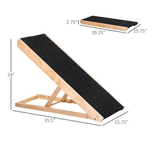 JMT-221578 Height-Adjustable and Foldable Elevated Pet Ramp for Dogs, Cats, and Rabbits, Sturdy Wood Construction