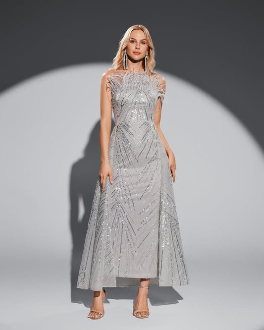JMT-221962 Elegant Silver Evening Dress for Formal Occasions - Model SH0018