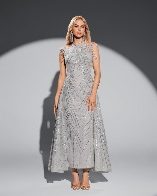 JMT-221962 Elegant Silver Evening Dress for Formal Occasions - Model SH0018
