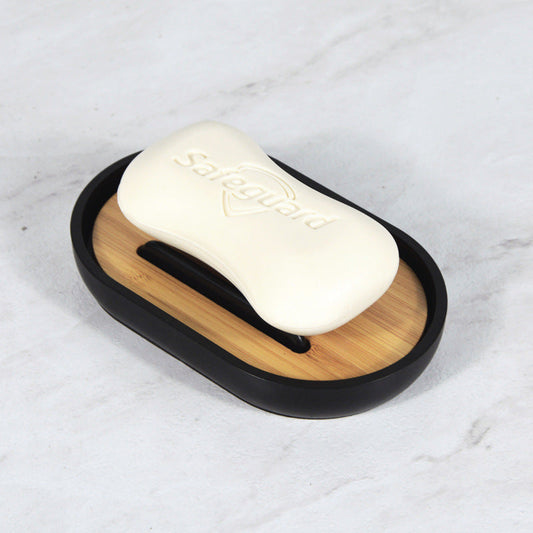 JMT-221962 Single Layer Modern Bathroom Soap Box - Nan Bamboo + ABS, Non-Perforated Drain Shelf, Available in Black and White