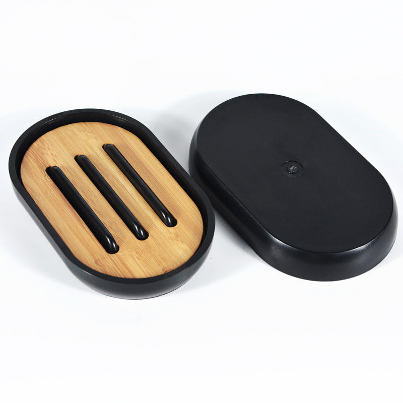 JMT-221962 Single Layer Modern Bathroom Soap Box - Nan Bamboo + ABS, Non-Perforated Drain Shelf, Available in Black and White
