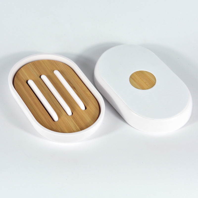 JMT-221962 Single Layer Modern Bathroom Soap Box - Nan Bamboo + ABS, Non-Perforated Drain Shelf, Available in Black and White