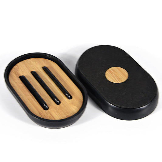 JMT-221962 Single Layer Modern Bathroom Soap Box - Nan Bamboo + ABS, Non-Perforated Drain Shelf, Available in Black and White