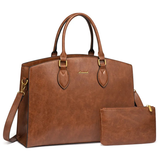JMT-222538 Stylish 15.6 inch Laptop Bag for Women - Vintage Leather Waterproof Work Tote with Handbag
