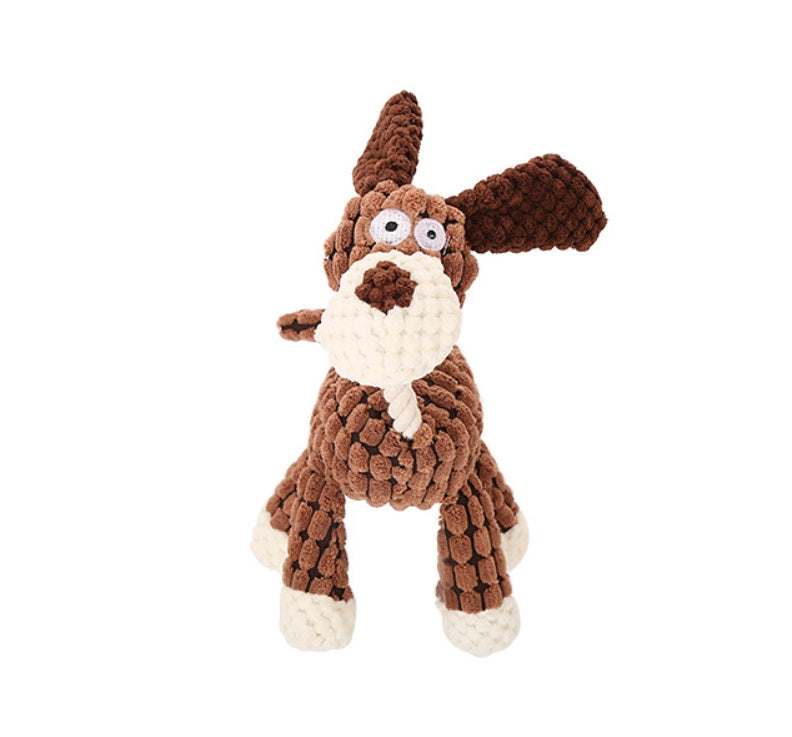 JMT-222858 Corduroy Donkey Shape Plush Chew Toy with Squeaker for Dogs and Puppies