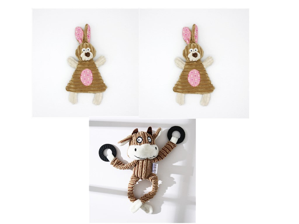 JMT-222858 Corduroy Donkey Shape Plush Chew Toy with Squeaker for Dogs and Puppies