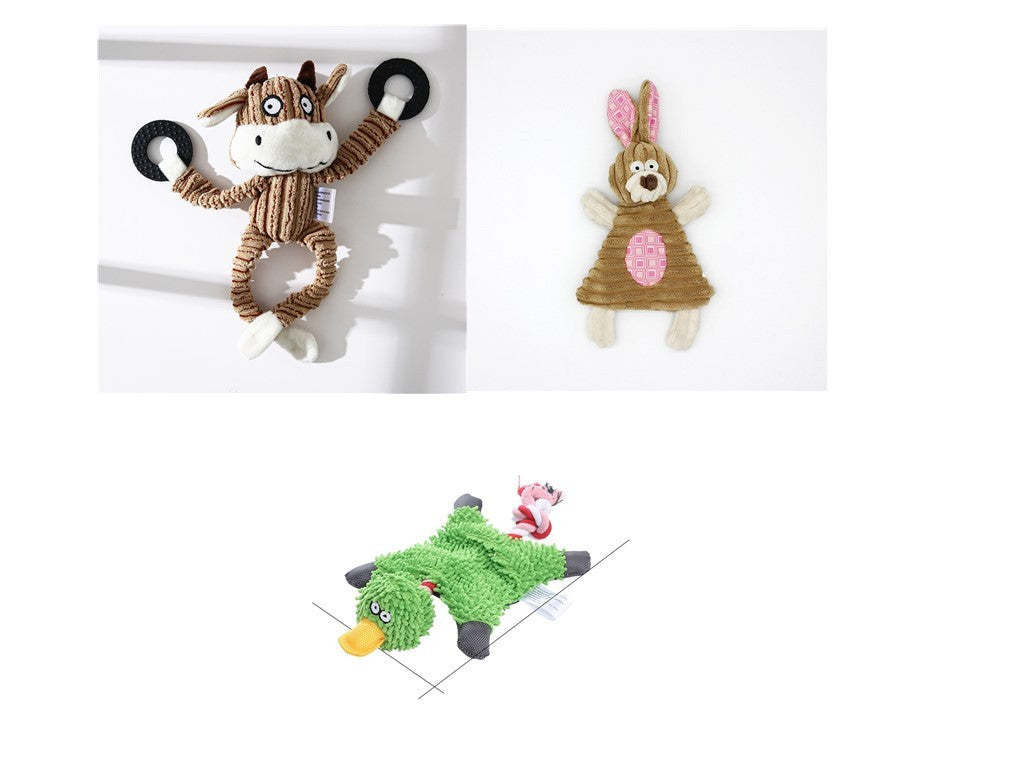 JMT-222858 Corduroy Donkey Shape Plush Chew Toy with Squeaker for Dogs and Puppies